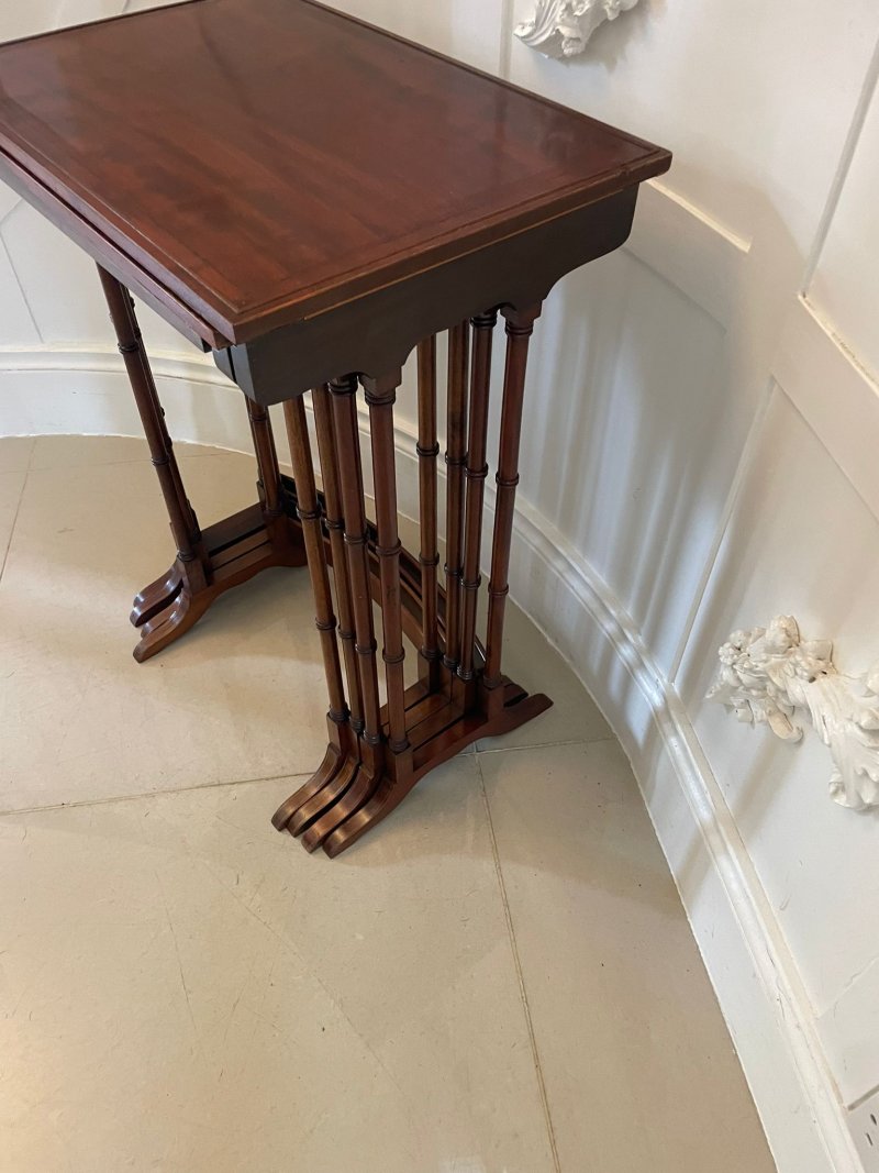 Superb Quality Antique Edwardian Mahogany Inlaid Quartetto Nest of Tables - Image 4